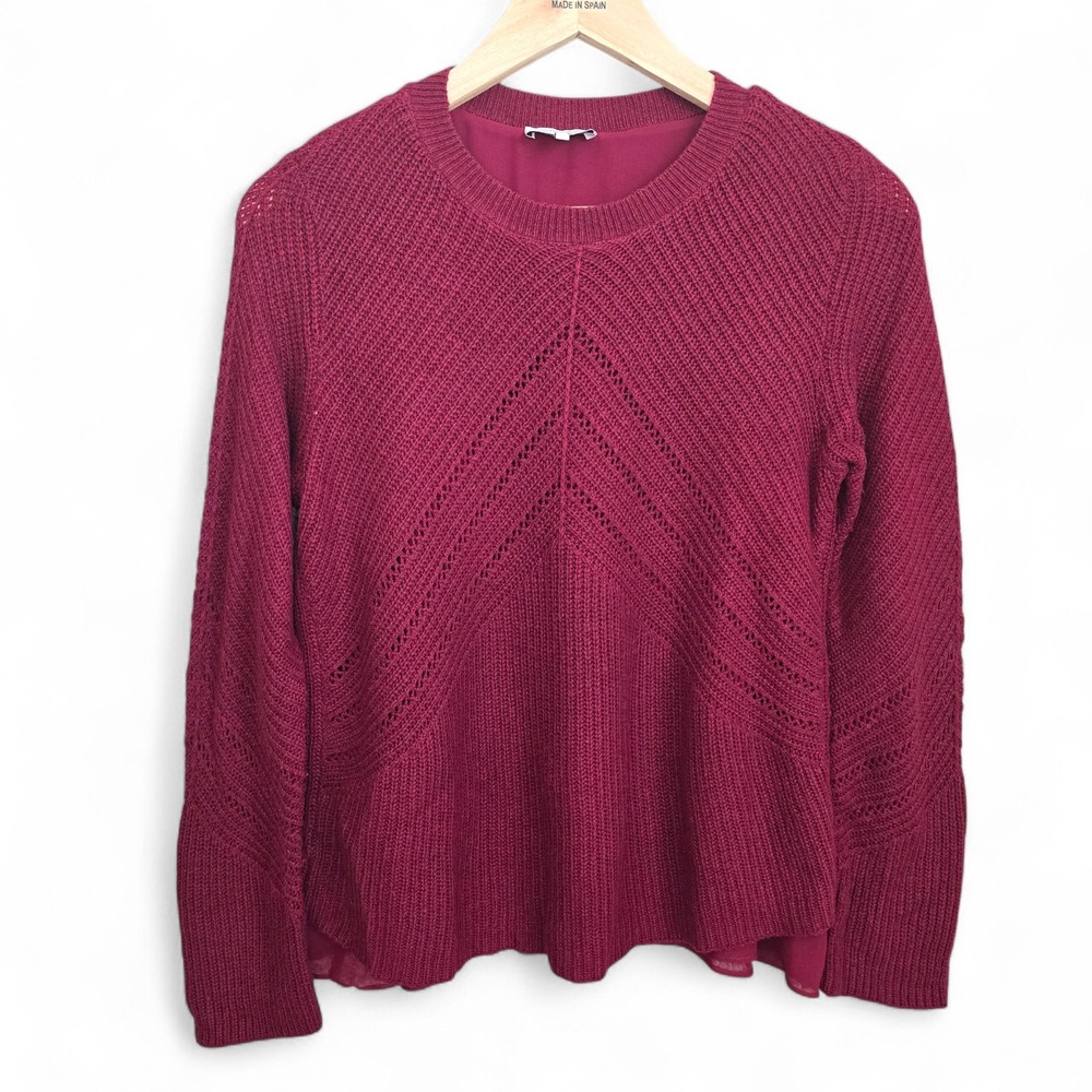 Lucky Brand Sweater Womens Medium Burgundy‎ Knit Lined Crew Neck Casual